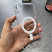 Clear Transparent Magnetic Phone Case for iPhone X to 16 Series Hard Back Soft Edges Wireless Charging