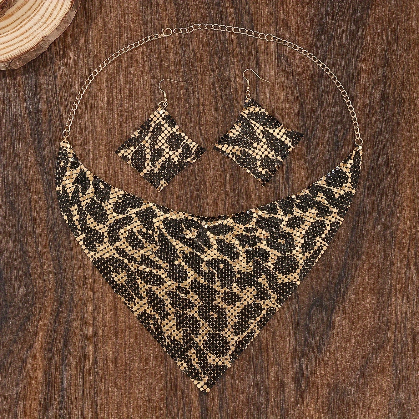 Leopard Print Gold Plated Jewelry Set with Choker Necklace and Earrings