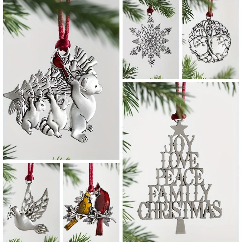 Metal Christmas Tree Ornament with Bear Dove and Mandarin Duck Designs for Holiday Decor