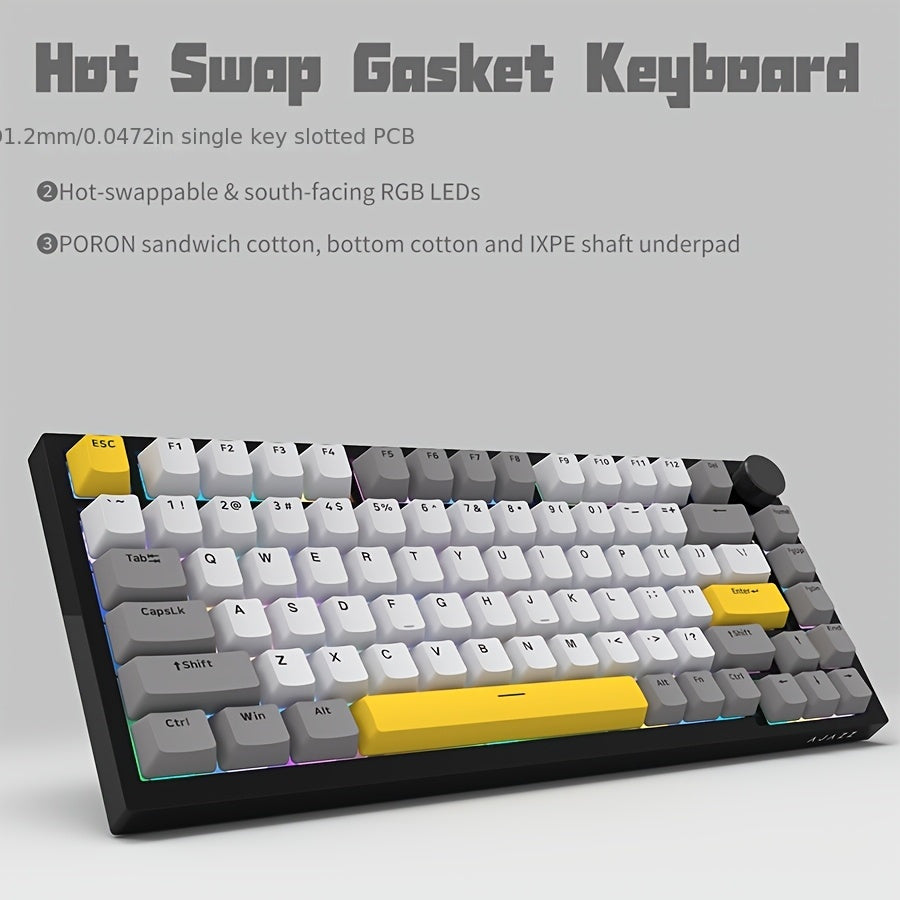 75% Wired Mechanical Gaming Keyboard with Volume Knob RGB Backlit PBT Keycaps Ergonomic USB-C