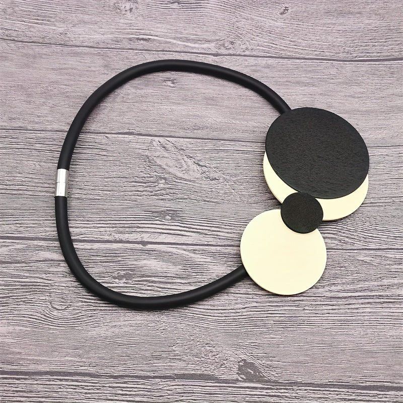 Wooden Pendant Necklace with Vintage Rubber Chain for Casual, Gothic, Bohemian Styles