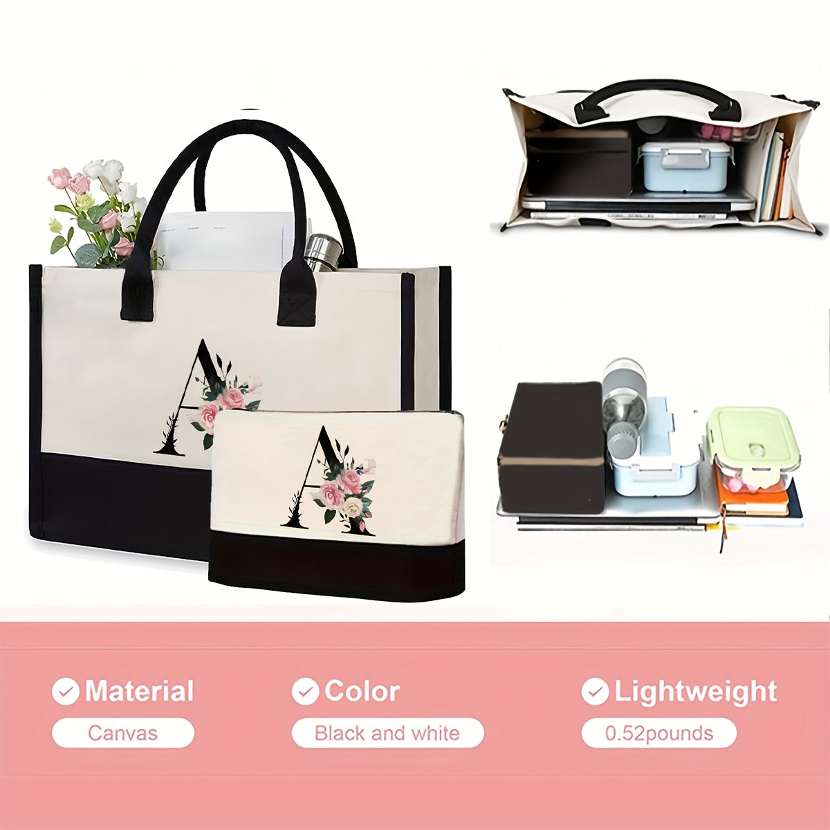 Canvas Cosmetics Bag with Fixed Straps and Random Print in Mixed Colors