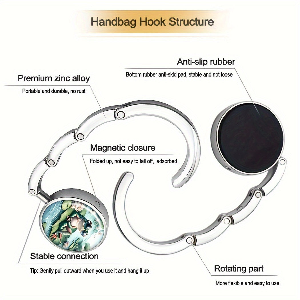 Foldable Handbag Storage Table Hook for Travel and Decor, Frog Purse Hanger