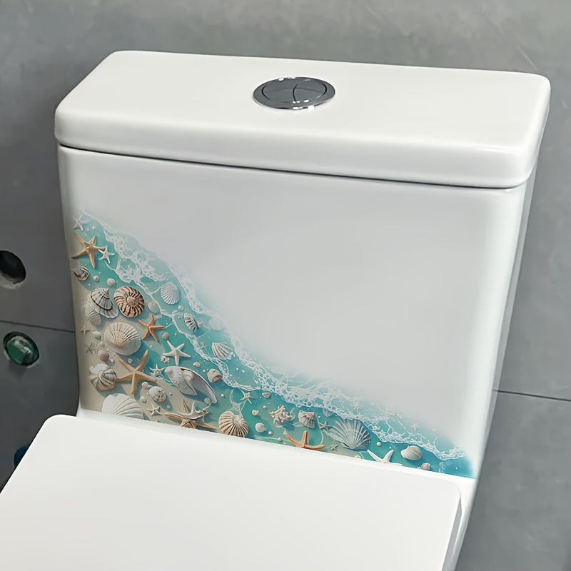 Beach Themed Toilet Lid Decal Starfish Conch Shell Bathroom Wall Sticker for Christmas Halloween