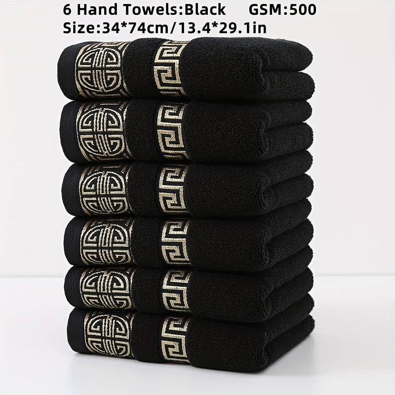 Роскошный набор из 6 полотенец, изготовленных на 100% из хлопка с премиальным вышитым геометрическим дизайном. Ультрамягкие, высокоабсорбирующие, не линяют и не выцветают. Идеально подходит для дома, ванной и путешествий. Готовы к подарку.