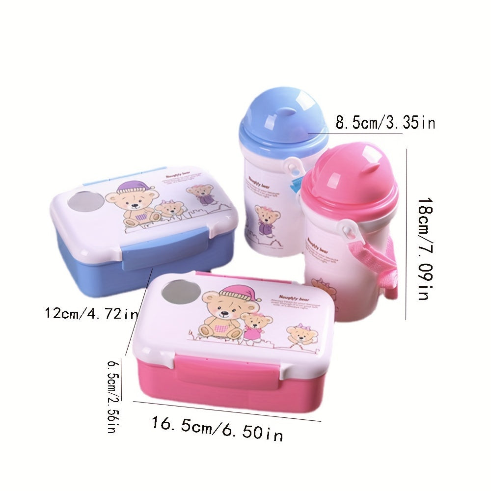 Lunch Box Set with Straw Water Bottle and Durable Plastic for School Work Camping