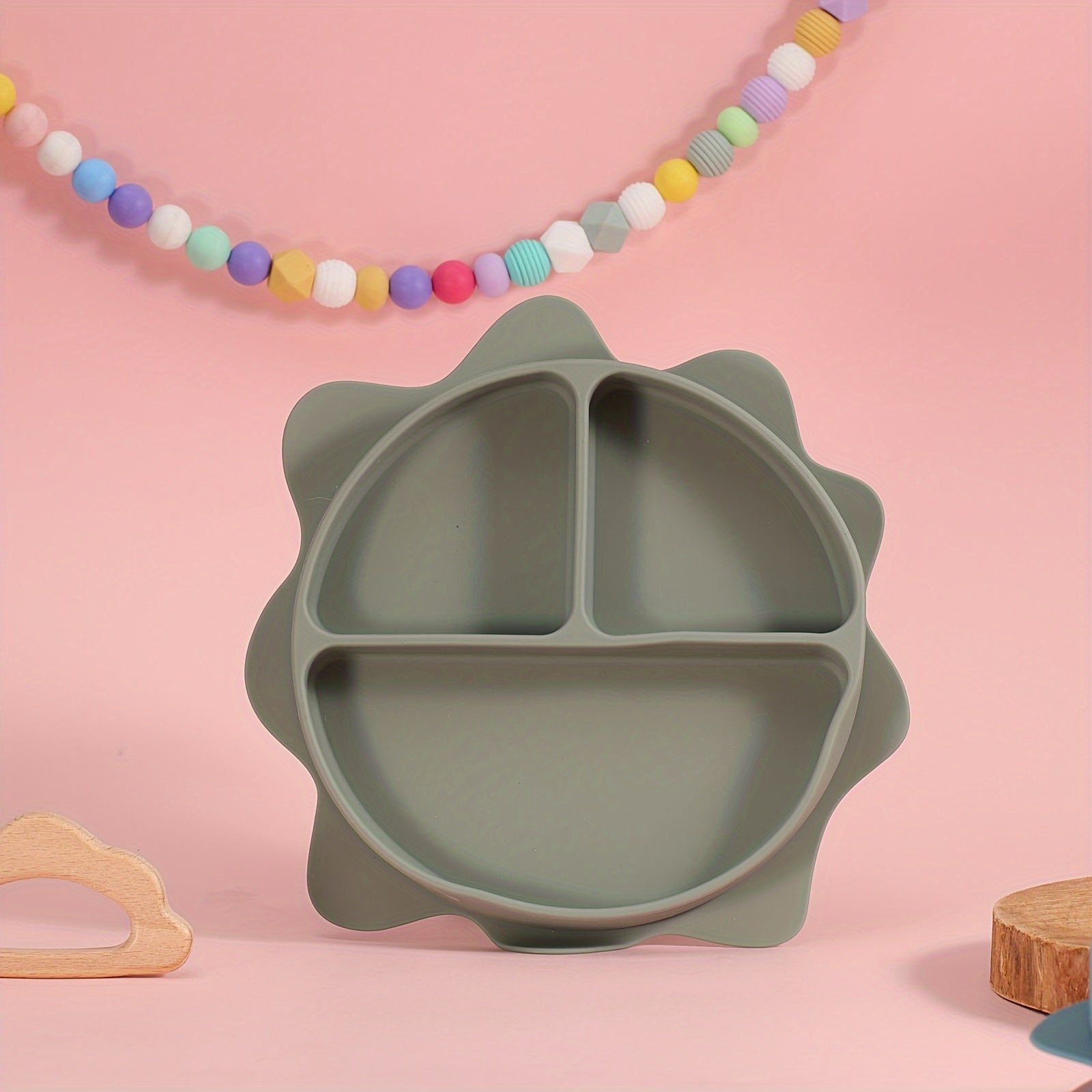 Baby Food Plate Silicone Divided Dinner Plate for Kids Vibrant Sun Cartoon Design