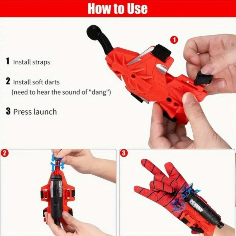 Advanced Plastic Toy Gun for Ages 3+ with Soft Darts and Spider Web Gloves