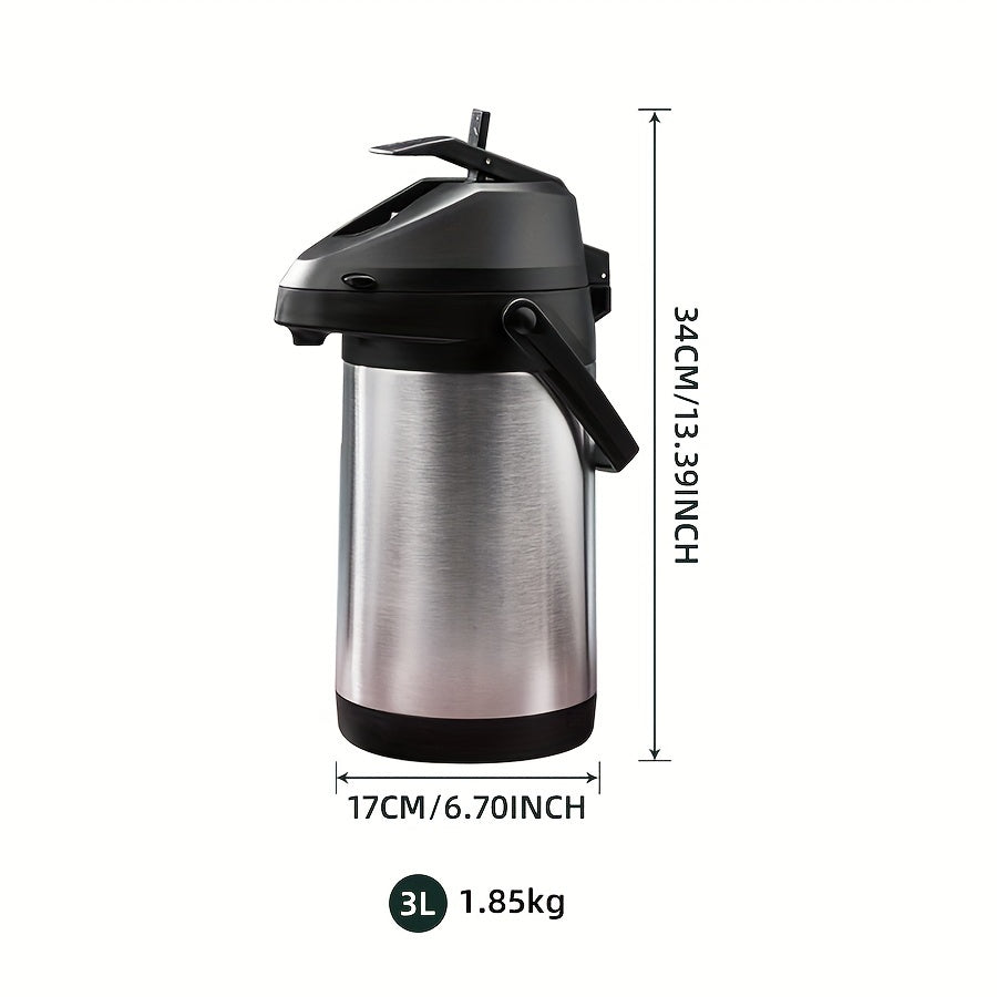 3L Stainless Steel Thermal Carafe Insulated Beverage Dispenser Pump Action No Electricity Needed
