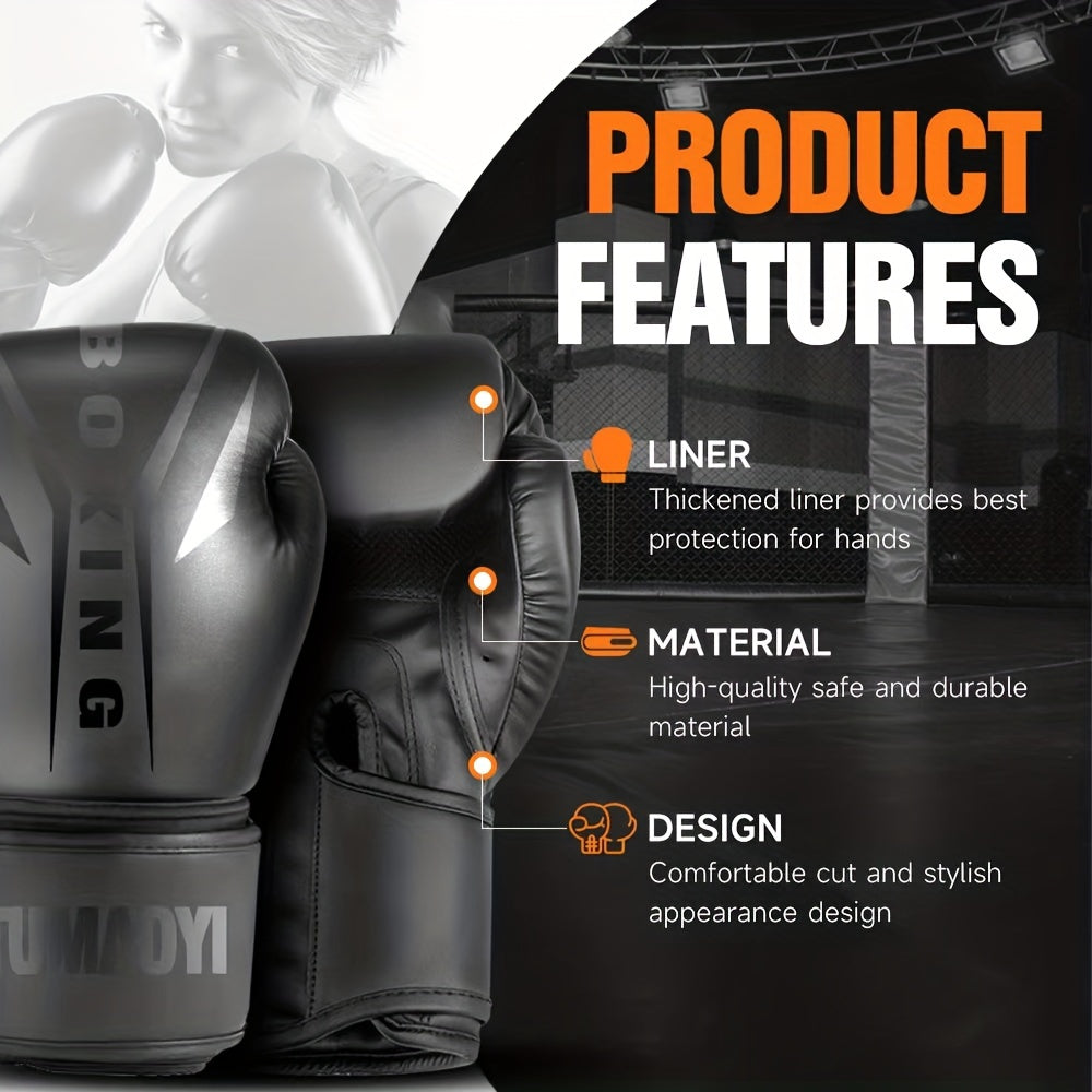 Adult Faux Leather Boxing Gloves for Muay Thai MMA Training 10oz-16oz Black