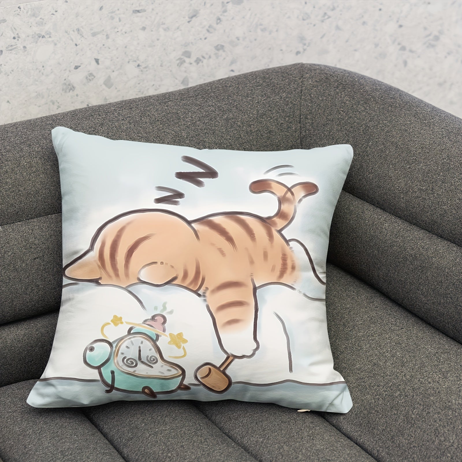 Cartoon Cat Plush Pillowcase Zippered Single-Sided Print 45.72cm Home Decor
