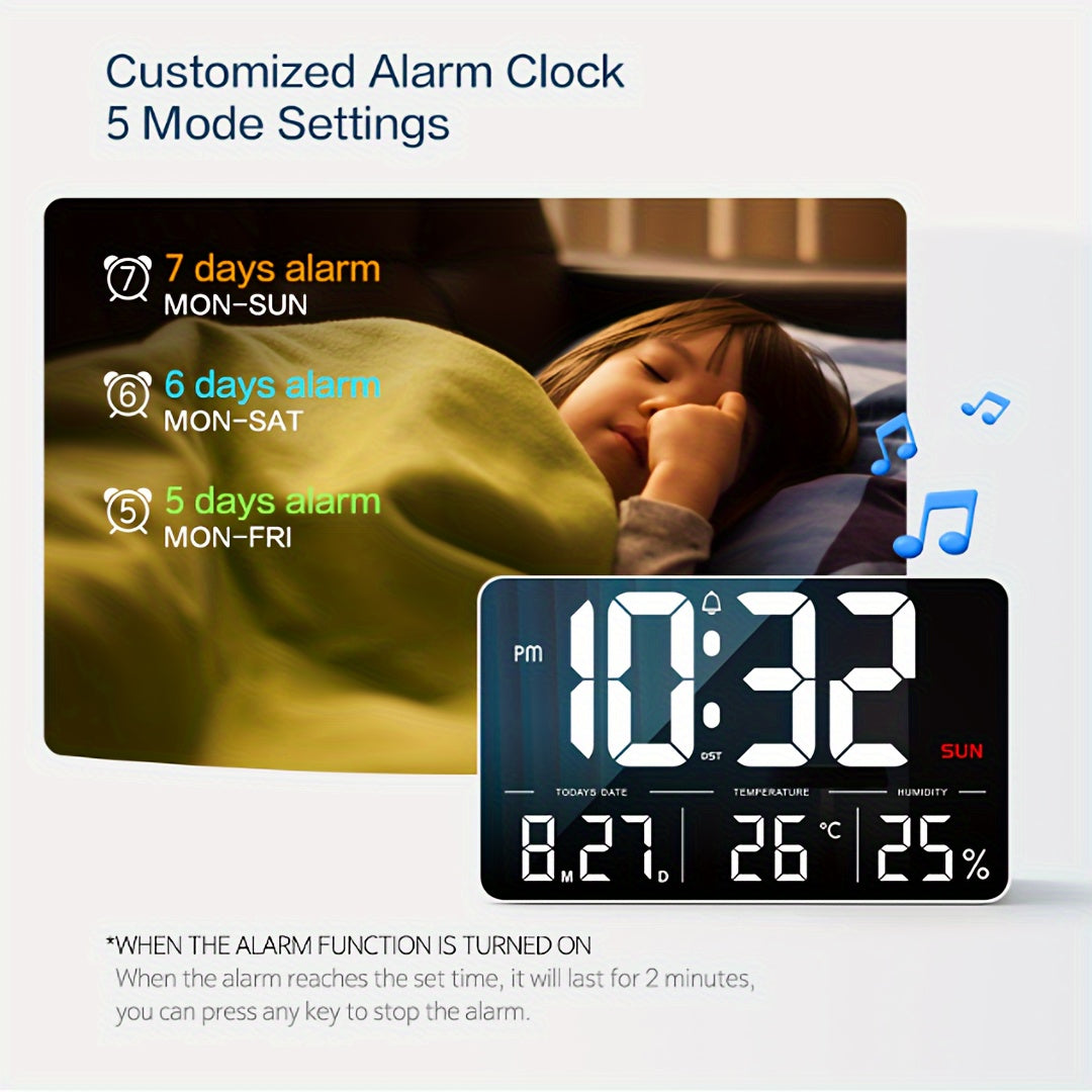 Digital Wall Clock 33.27cm with Remote Control, Adjustable Brightness, Calendar