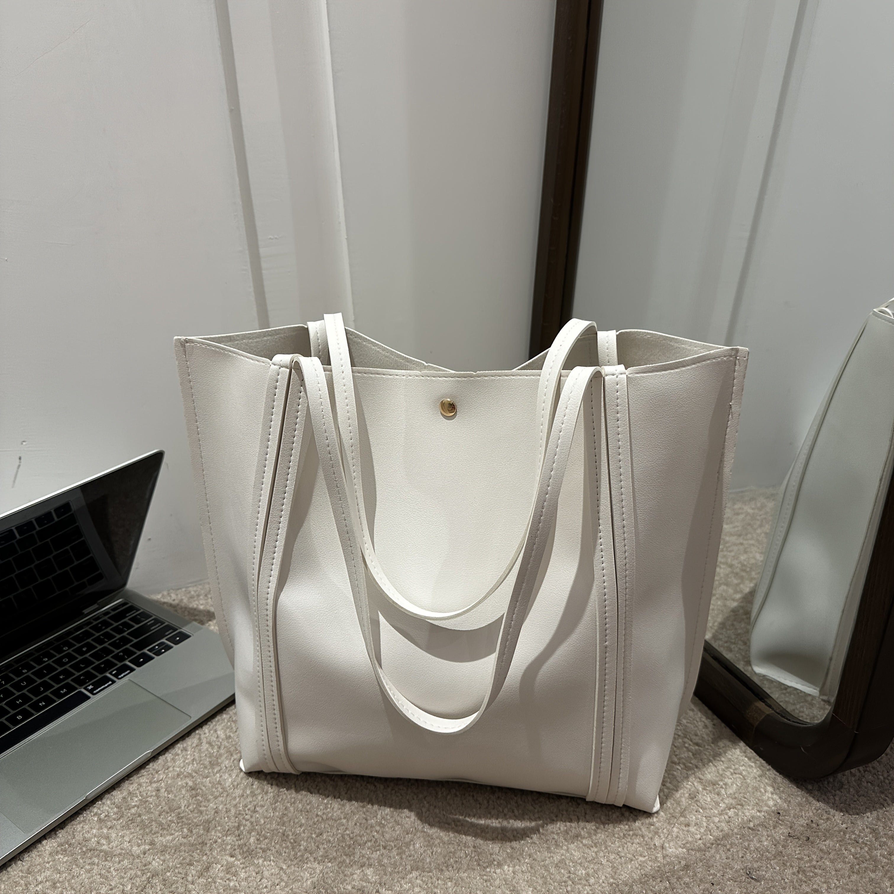 Women's Black Large Capacity Casual PU Shoulder Tote Bag