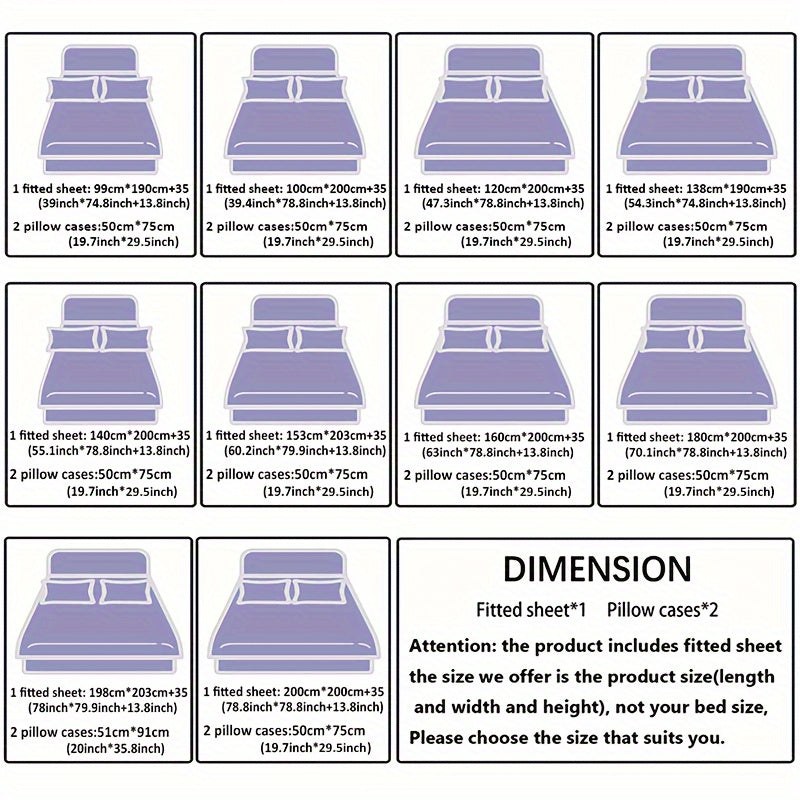 Romantic Rose Love Print Fitted Sheet Set 3 Piece Bedding Soft Breathable