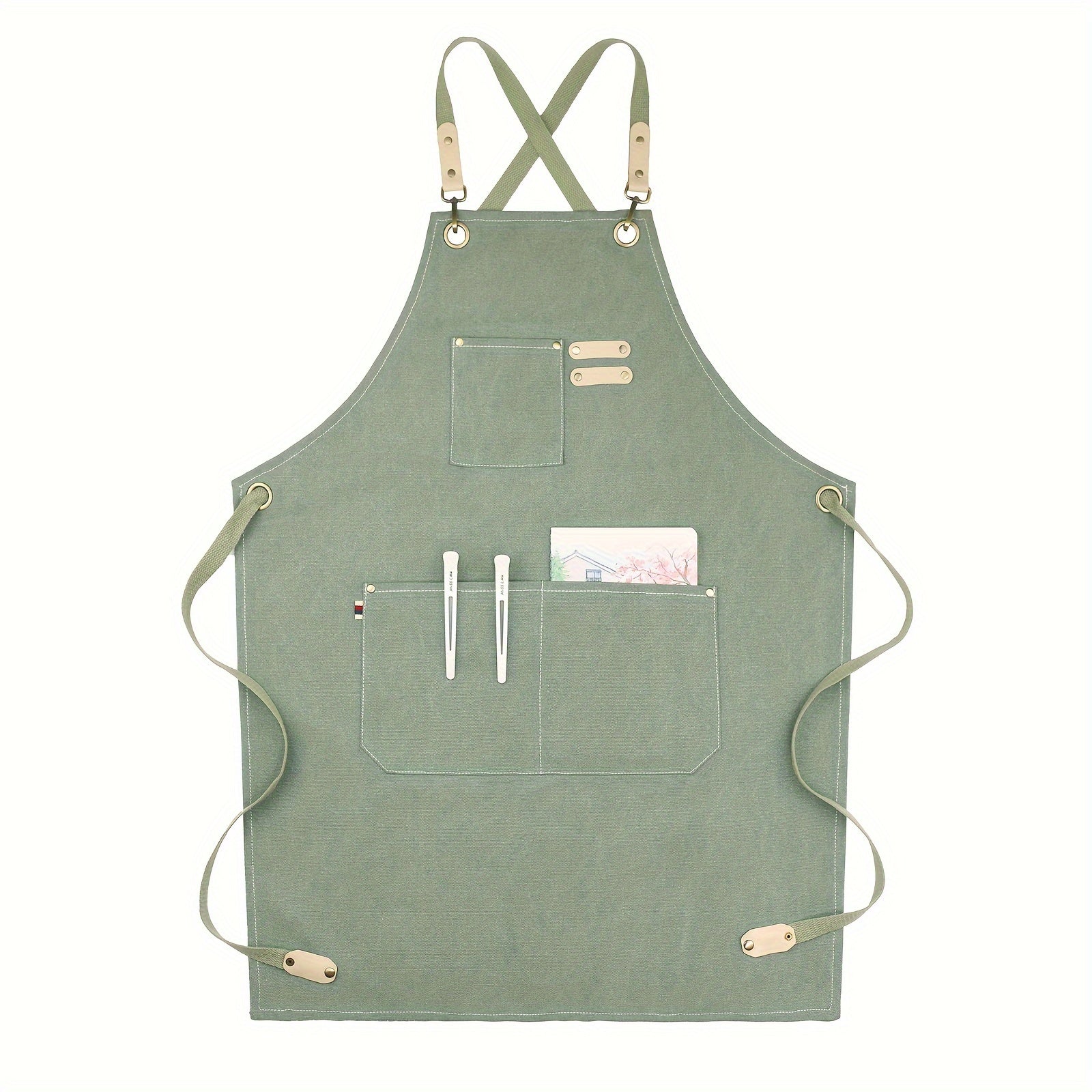 Moslashuvchan kamarlar va ko‘p bo‘shliq bilan jigarrang kanvas apron, oshxona uchun