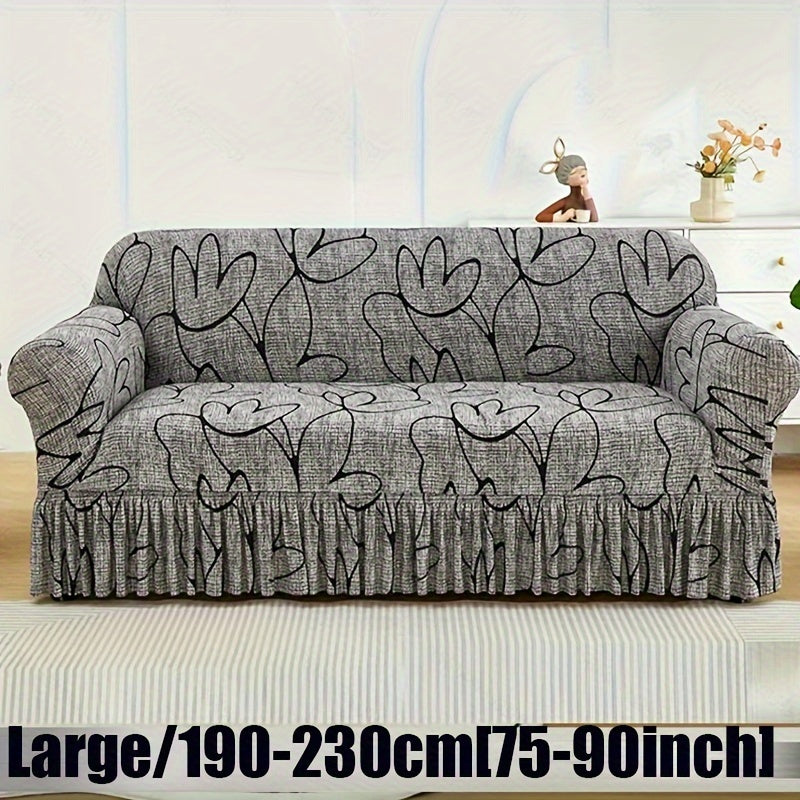 Bohemian Rabbit Print Stretch Sofa Cover with Skirt Elastic Dustproof Slipcover for Living Room