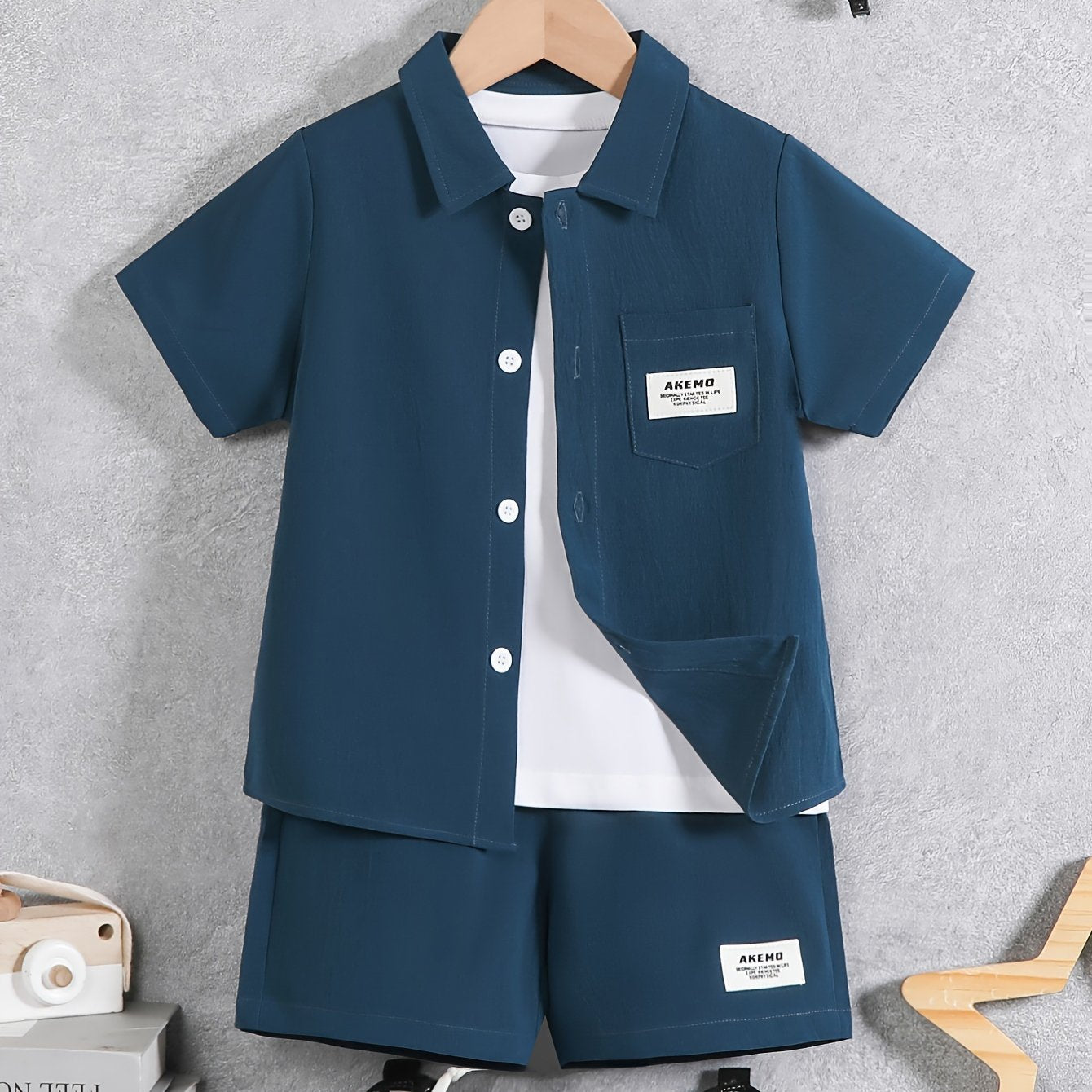 Kids' Summer Outfit Set Boys Short Sleeve Button-Down Shirt and Shorts Polyester Breathable Casual