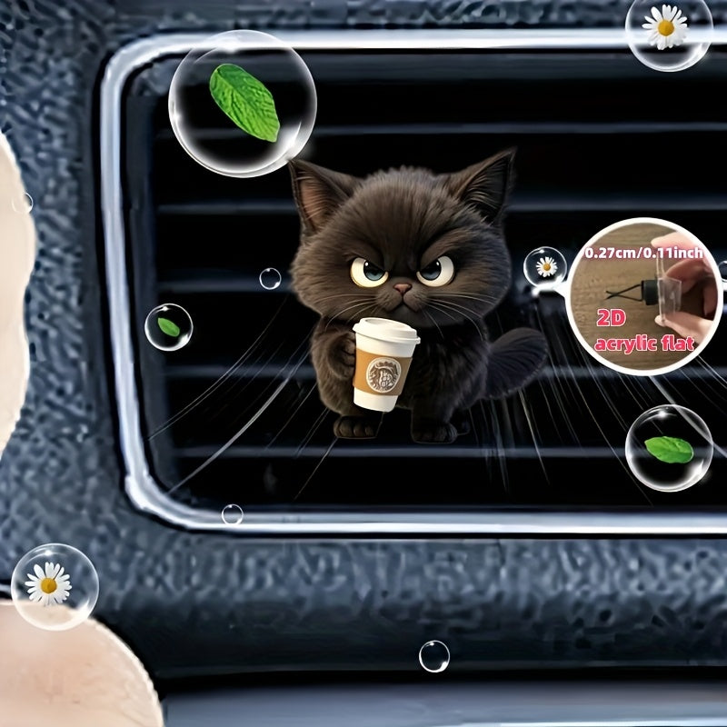 Qora Mushuk Avtomobil Havo Tozalash Vositasi Akril Vent Klipi, 2D Tekis Dizayn, Aromatizatsiyalangan