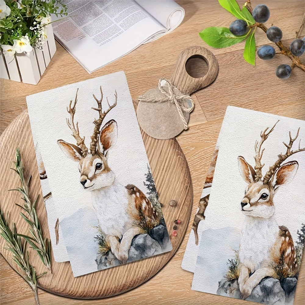 Set of 2 Ultra Soft Kitchen Towels Rustic Jackalope Design 40x60cm Absorbent