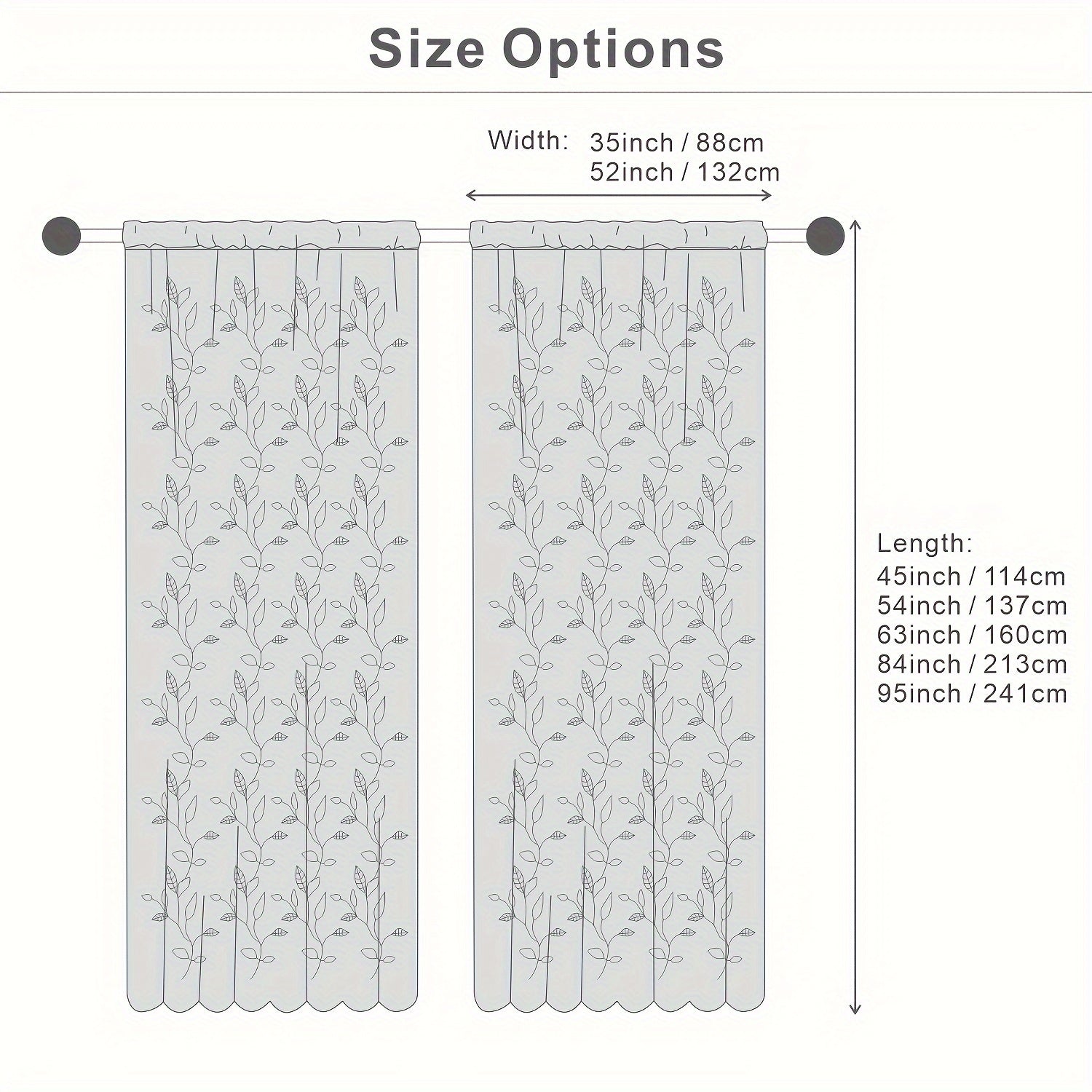 Two Pieces Sheer Curtains with Embroidered Leaf Pattern, Rod Pocket, Polyester, for Bedroom Living Room Kitchen