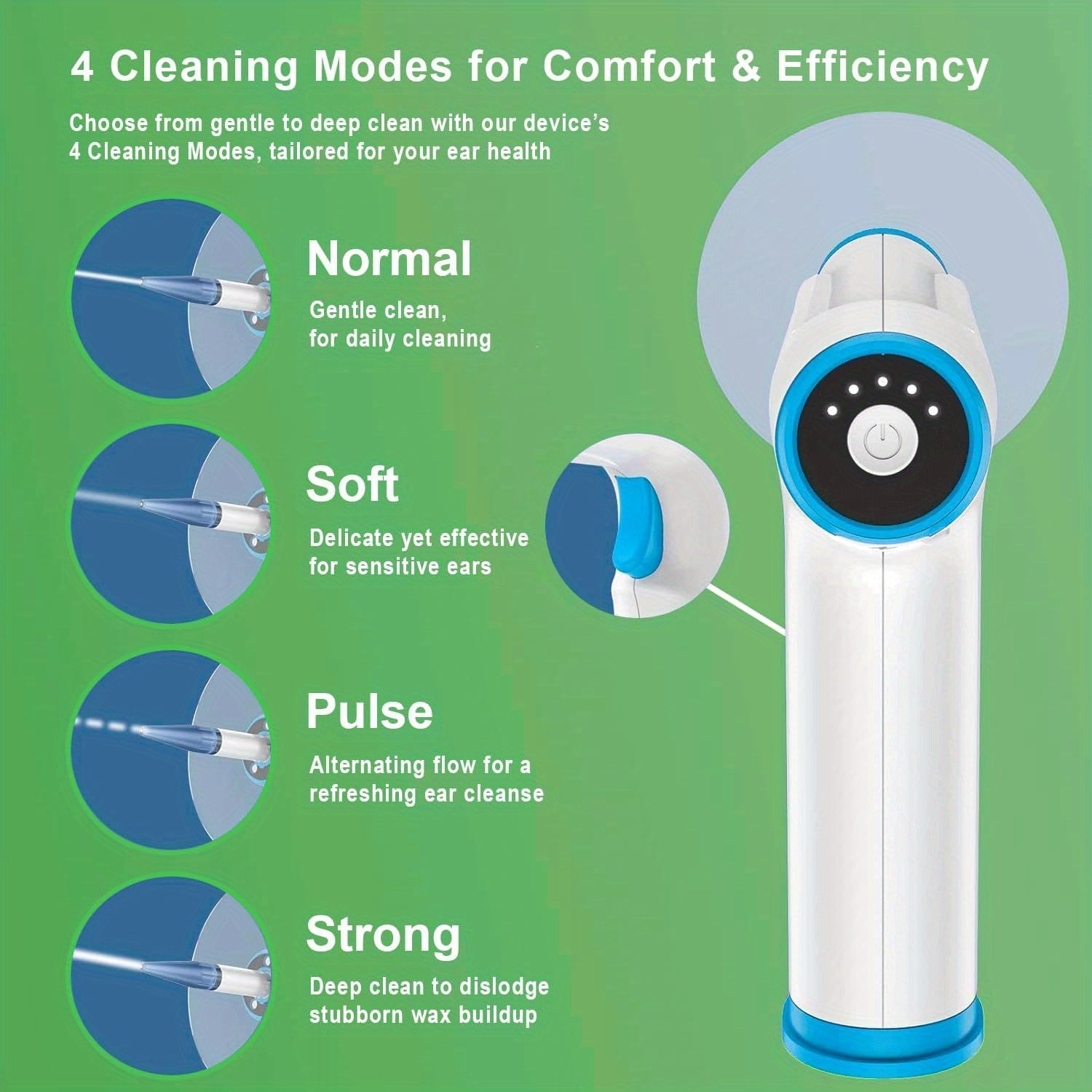 Inskam qayta zaryadlanadigan quloq mumini olib tashlash to'plami, 4 rejimda - USB va batareya bilan ishlaydi, idish, sochiq va 10 ta maslahatni o'z ichiga oladi.