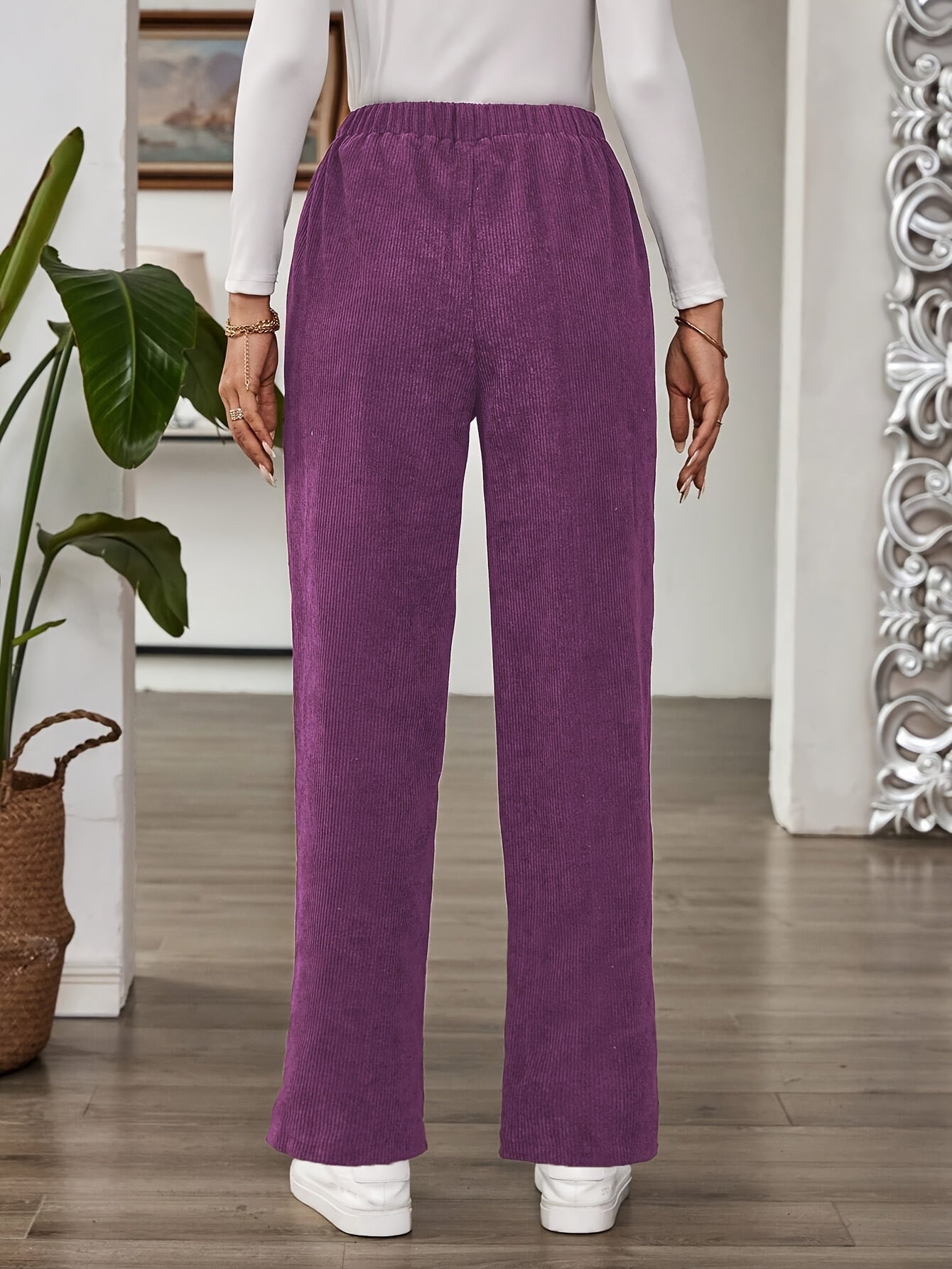 Pantalones de pana rectos para mujer de tallas grandes con bolsillos para todas las estaciones