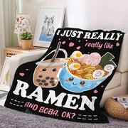 Ramen and Boba Themed Cozy Throw Blanket for Couch Bed Travel