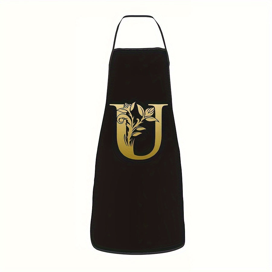 Golden Letter Printed Oil-Proof Kitchen Apron for Home Cooking