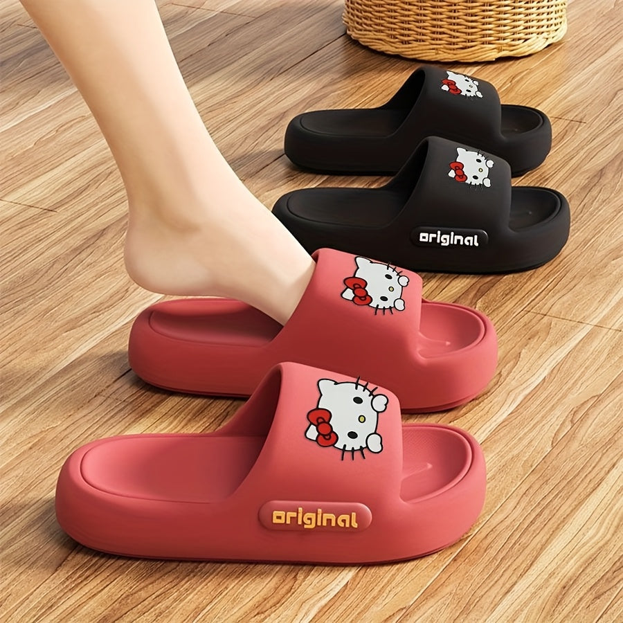 Women's EVA Slippers Indoor Outdoor House Shoes Black Red Bow Casual Footwear