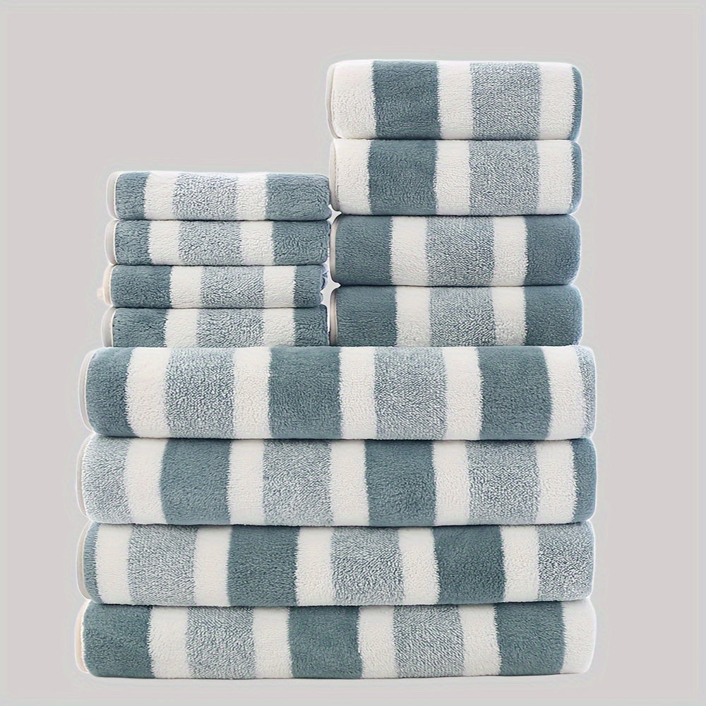 12-Piece Microfiber Bath Towels Set Quick-Dry Absorbent Soft Thick for Home Bathroom