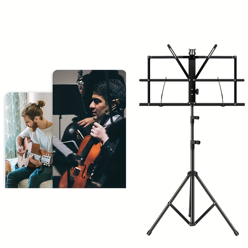 Black Portable Folding Music Stand with Adjustable Height for Instruments