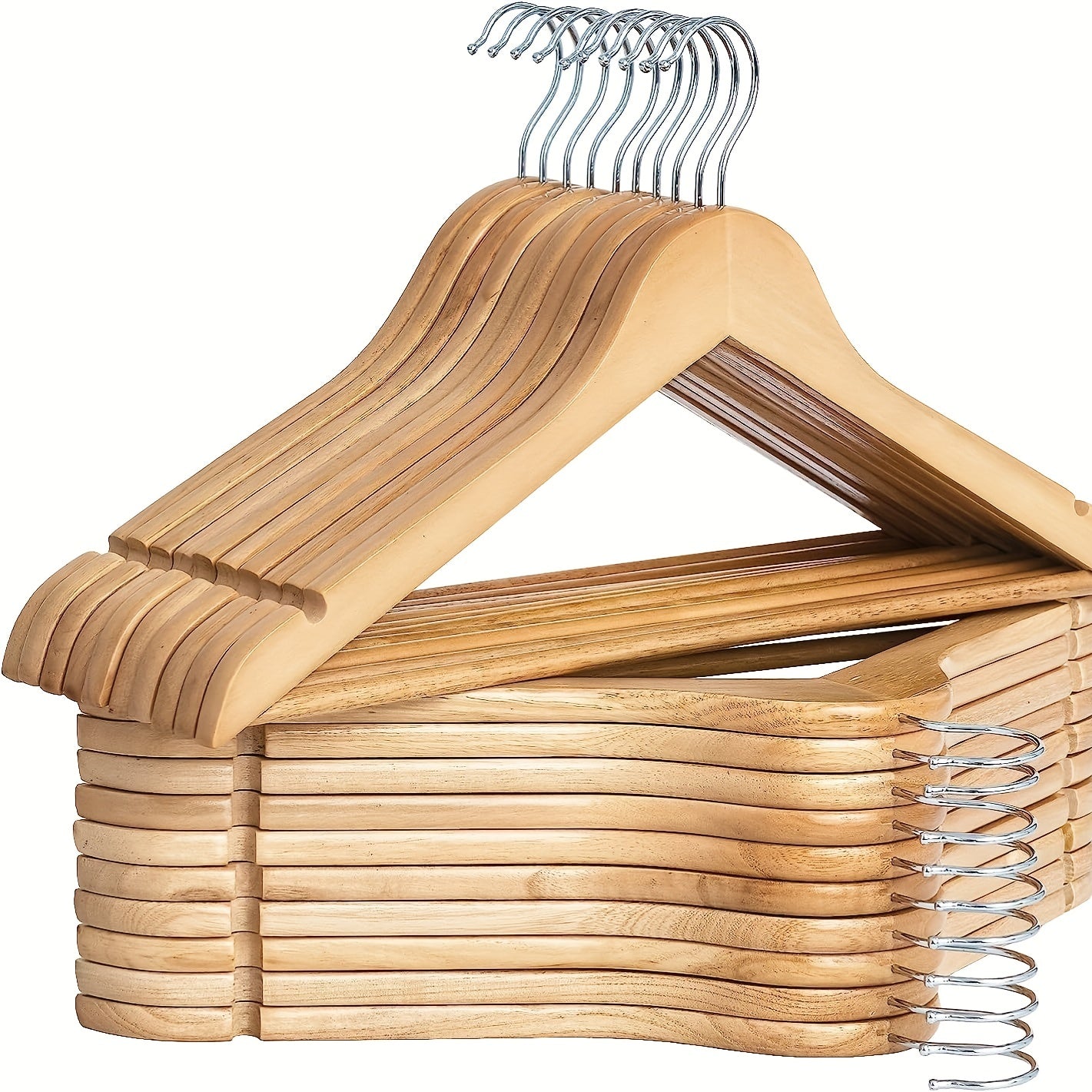 Juego de 10/20 perchas de madera para ropa con ranuras, ganchos giratorios, de alta resistencia para camisas, chaquetas, vestidos