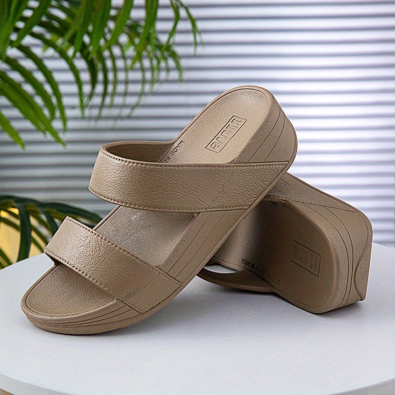 Women's Summer Slide Sandals Beige PVC Non-Slip Open Toe Casual