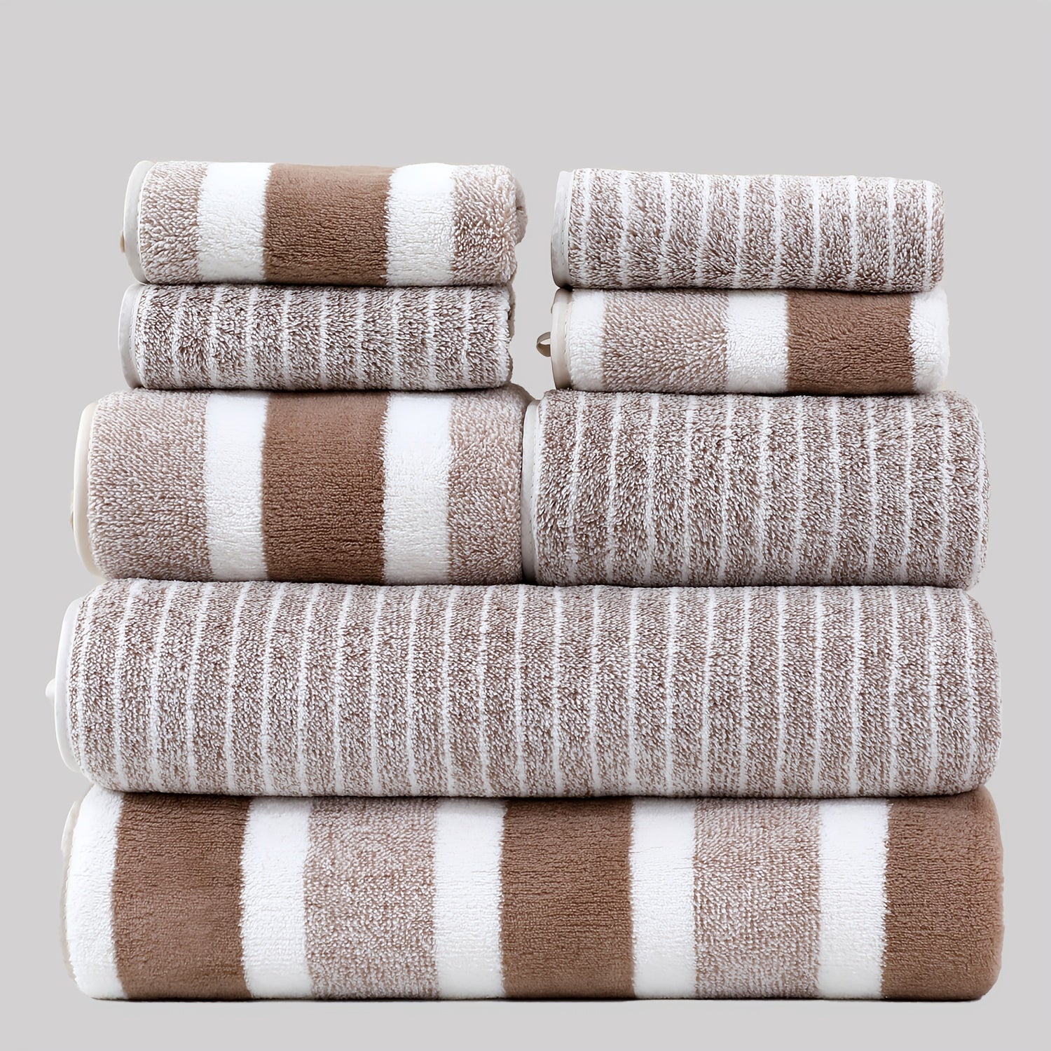 8-Piece Sports Bath Towel Set Narrow Stripes Includes 2 Large 2 Medium 4 Square Towels for Bathroom Spa Fitness