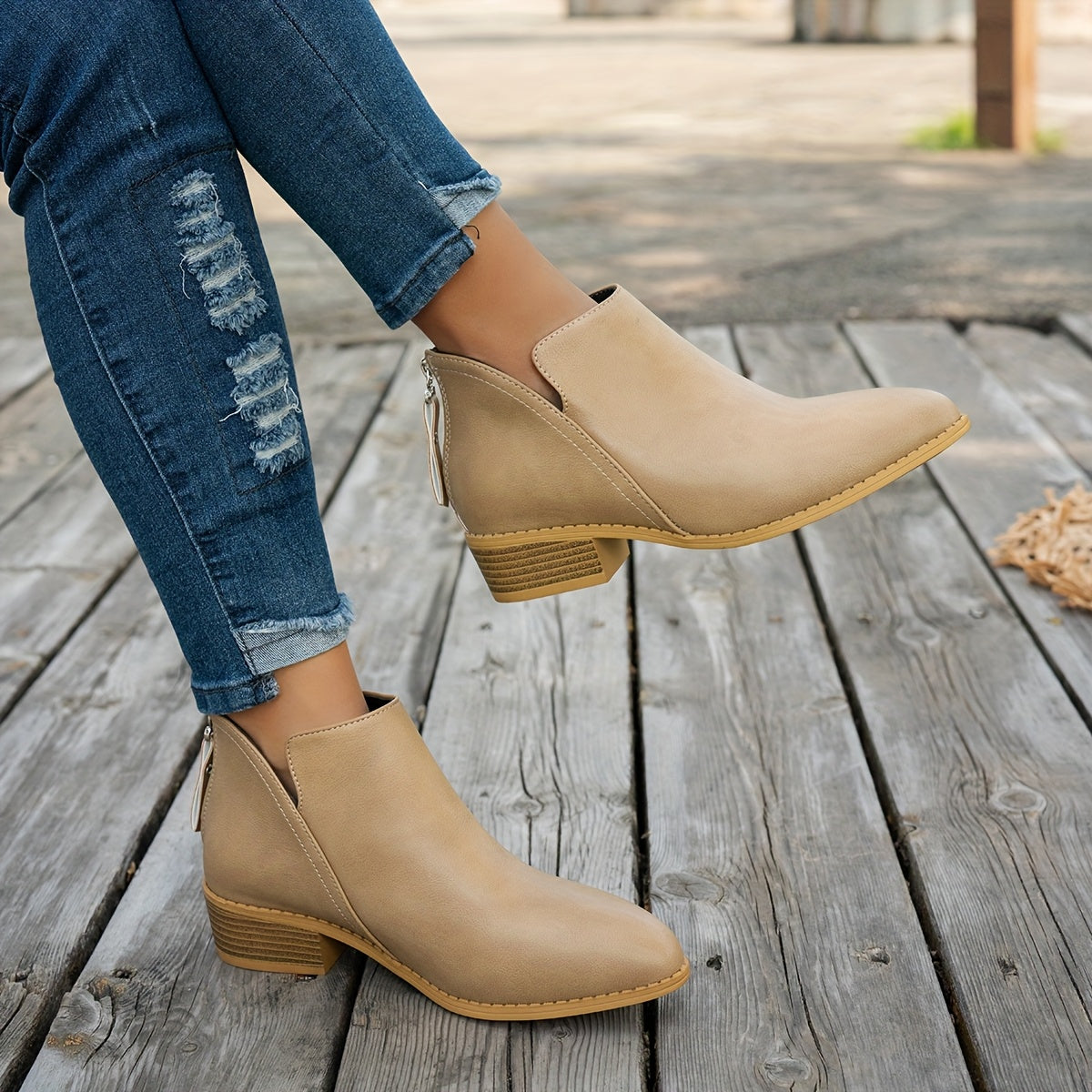 Women's Ankle Boots Solid Color Chunky Heel Pointed Toe Winter Shoes