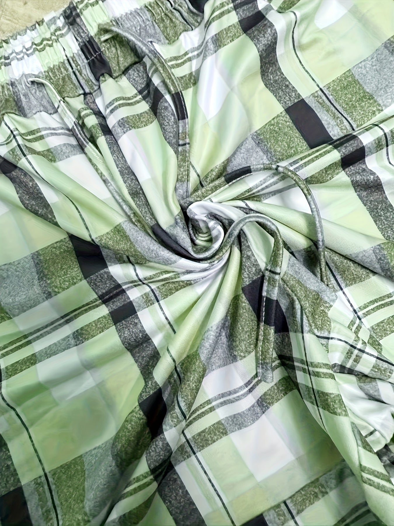 Plus Size Women Casual Summer Plaid Drawstring Shorts