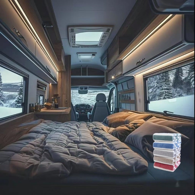 Toalla de poliéster de secado rápido, suave, de color beige claro con rayas para autocaravana, baño, hogar