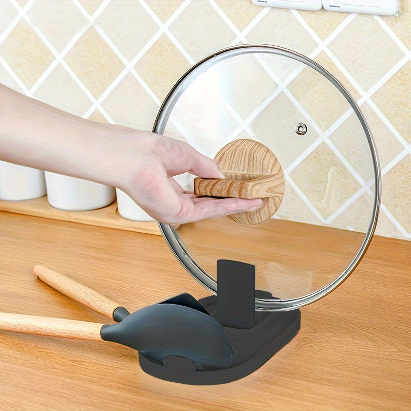 Foldable Kitchen Pot Lid Holder with Spoon Rack and Heat-Resistant Mat