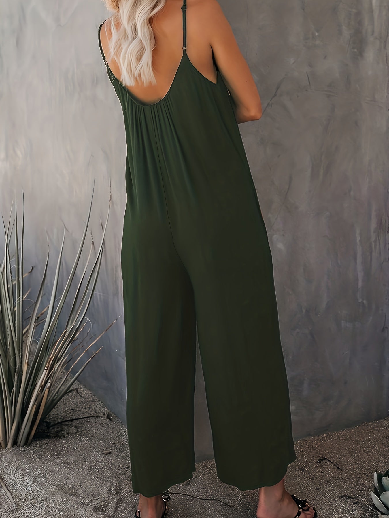 Women's Sleeveless Jumpsuits Organic Cotton Wide-Leg Rompers with Pockets