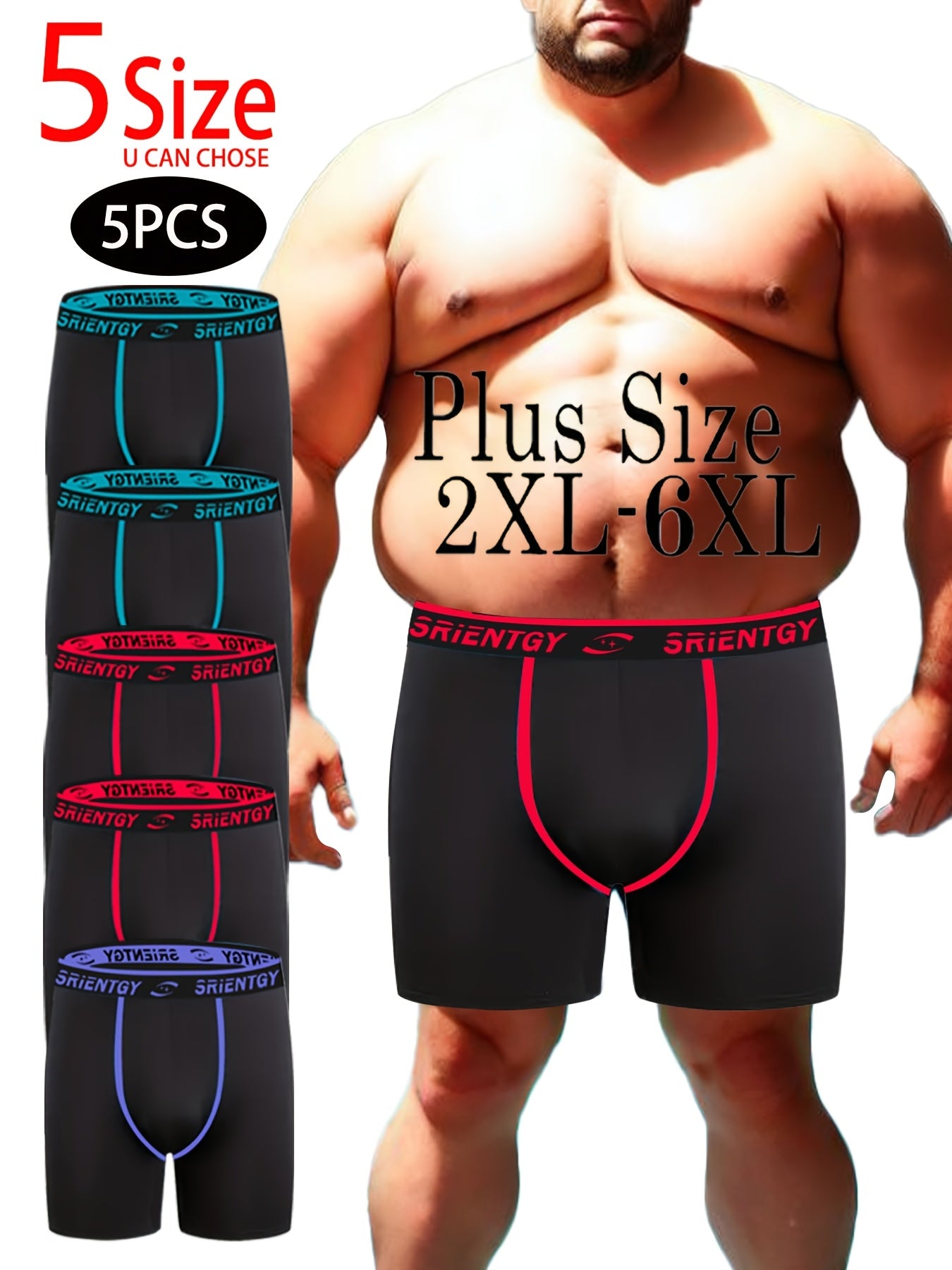 Men's Plus Size Boxing Briefs Assorted Colors 2XL-6XL Polyester Medium Stretch