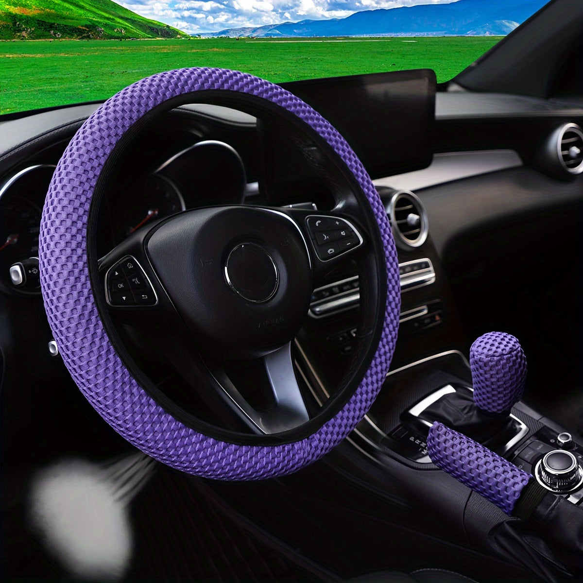 3pcs Breathable Mesh Car Steering Wheel Cover Anti-slip Sweat-absorbing 35-38cm