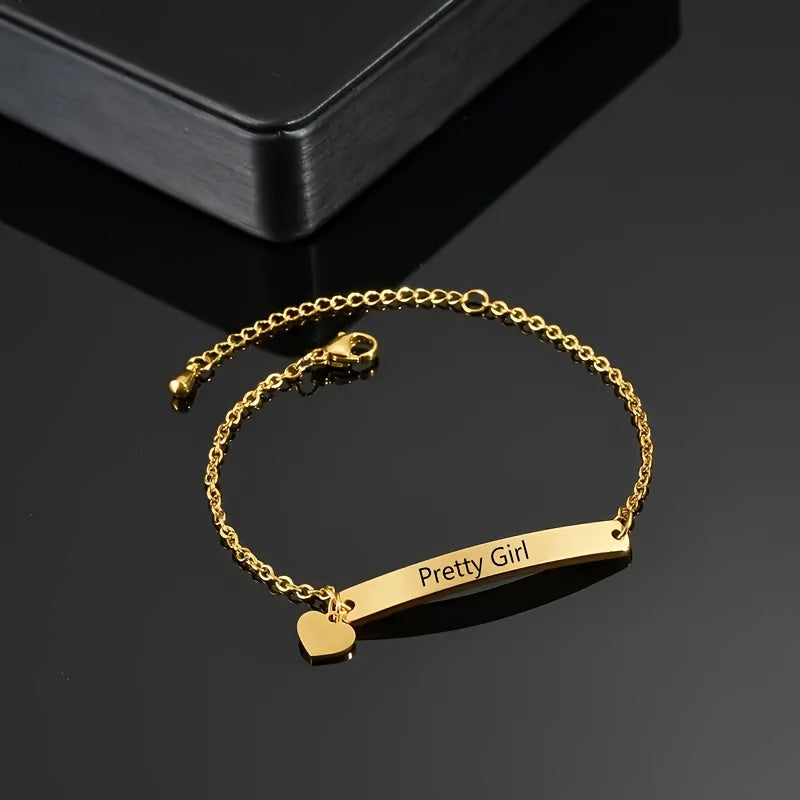 Ayollar uchun zamonaviy minimalist maxsus ism bilaguzuk, yurak va yulduz charm bilan zanglamaydigan po'latdan tayyorlangan. Har qanday tadbir uchun ideal sovg'a. Shaxsiylashtirilgan va berish uchun mos. Ko'rinishingizga bir oz porlash qo'shing.