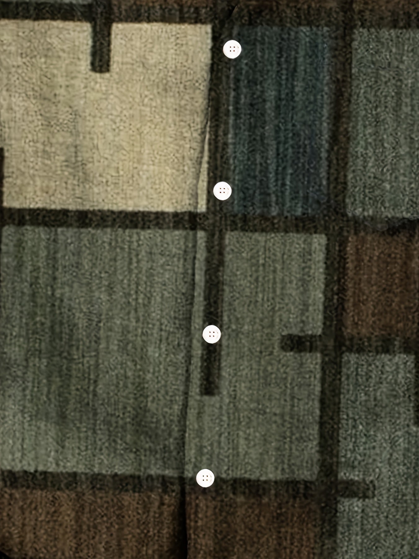 Erkaklar uchun Retro Geometrik Rangli Blok 3D Bosma Tugmachali Ko'ylak - Qisqa Yeng, Polyester, Yozgi Tasodifiy Kiymish, Yashil, Bej va Jigarrang Ranglarda, Ko'krak Cho'ntagi Dizayni, Mashinada Yuvish Mumkin, KATTA O'lcham.