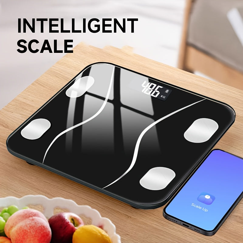 LCD displeyli aqlli elektron tarozi, mobil telefon bilan ulanish, aniq tana vaznini o'lchash, batareya bilan ishlaydi (batareya kiritilmagan), kattalar uchun, uyda foydalanish.