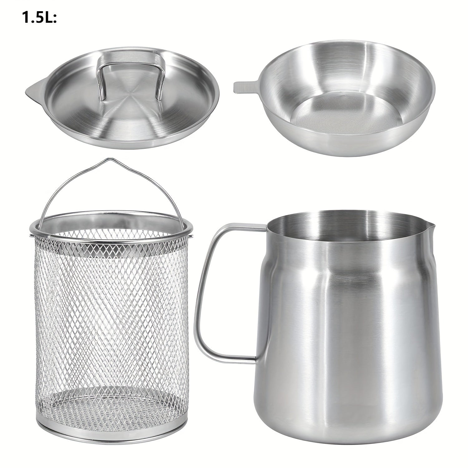 304 Stainless Steel Oil Pot with Drainer Basket Large Capacity Non-Leakage