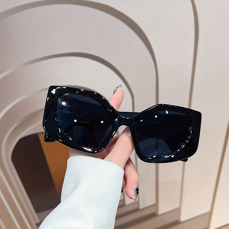 Polygon Y2K Sunglasses with Color Block Gradient Lenses for Sun Protection