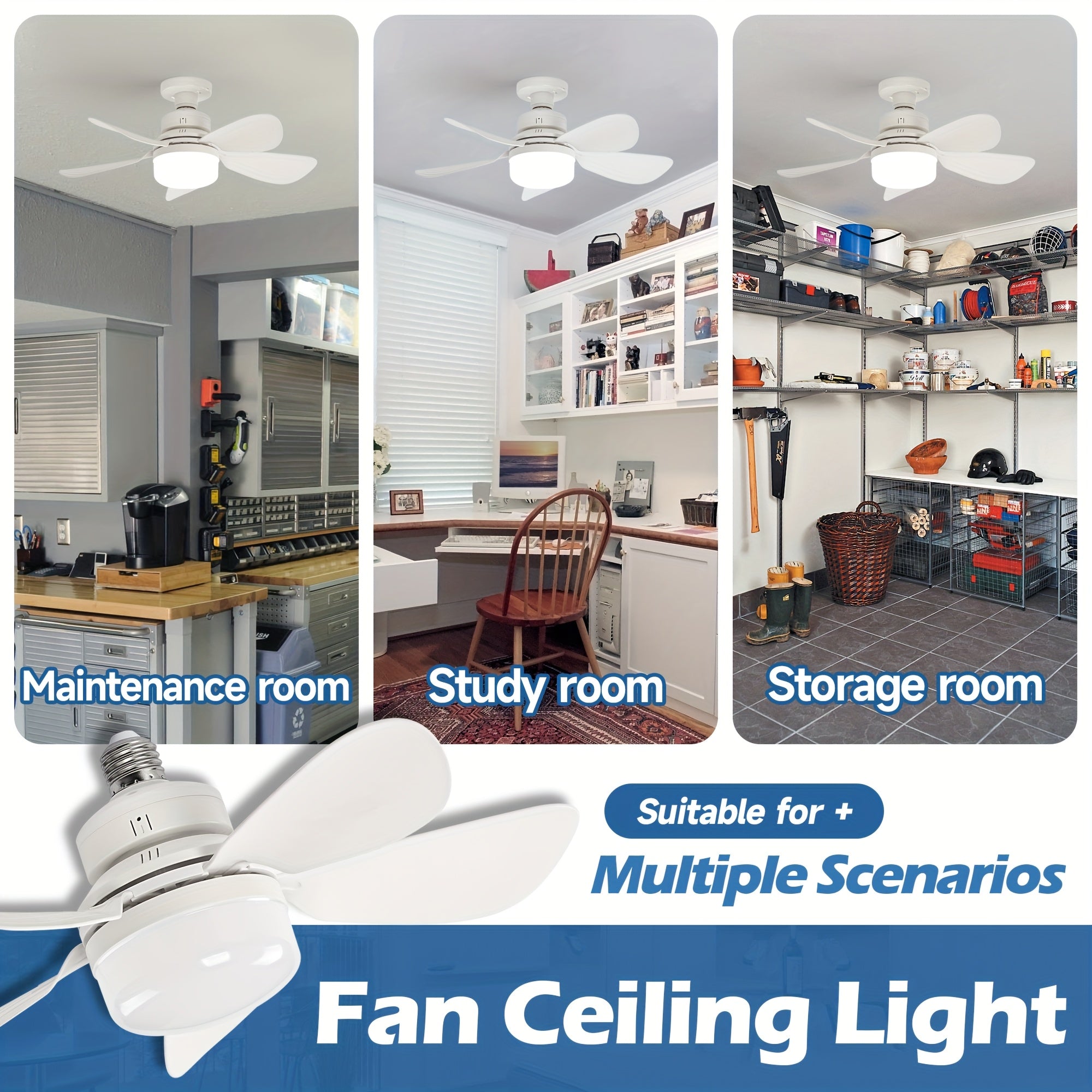 5-Blade Ceiling Fan with Remote Control 42cm Diameter 3 Speeds E26/E27 Bulb Base