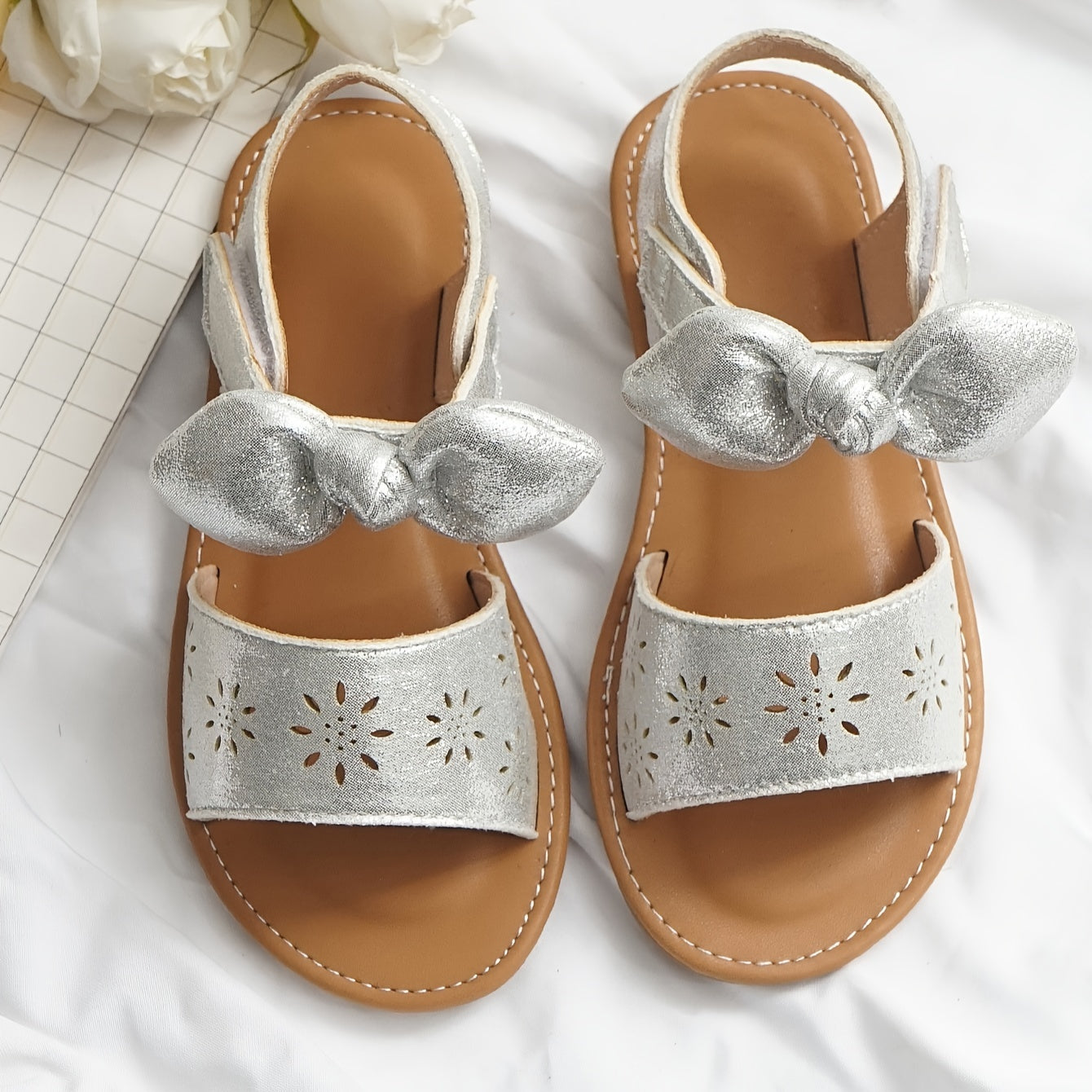 Girls Summer Princess Sandals Breathable Bow Glittery Floral Adjustable Strap