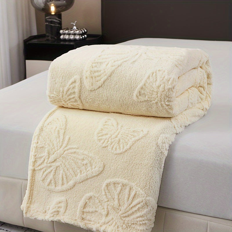 White Taffeta Butterfly Jacquard Throw Blanket Soft Warm Cozy for Couch Bed Travel