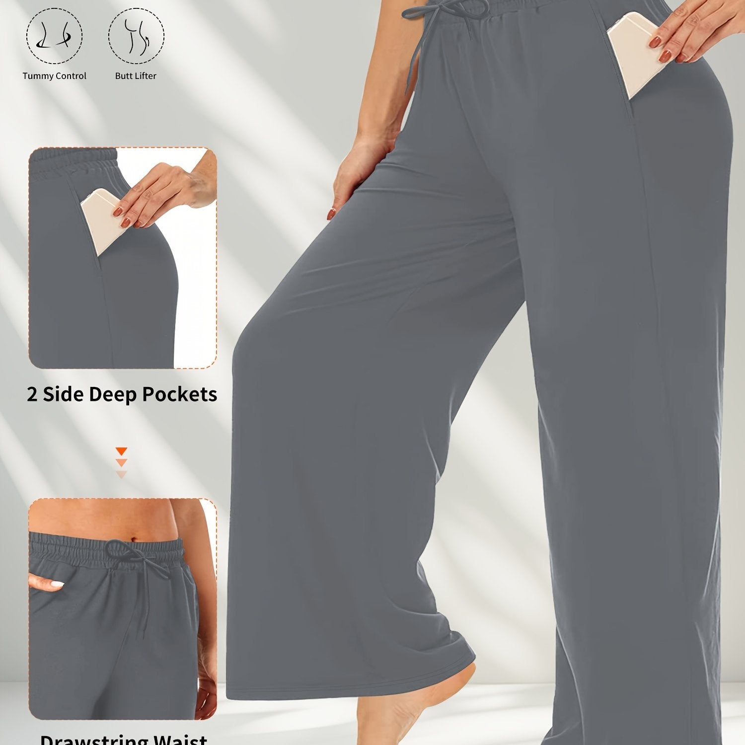 Plus Size Solid Color Pants Casual Drawstring Waist with Pockets Women